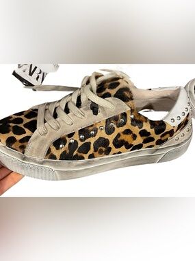 Zara Leopard Print/Hair Studded Sneakers in Brown and Black
